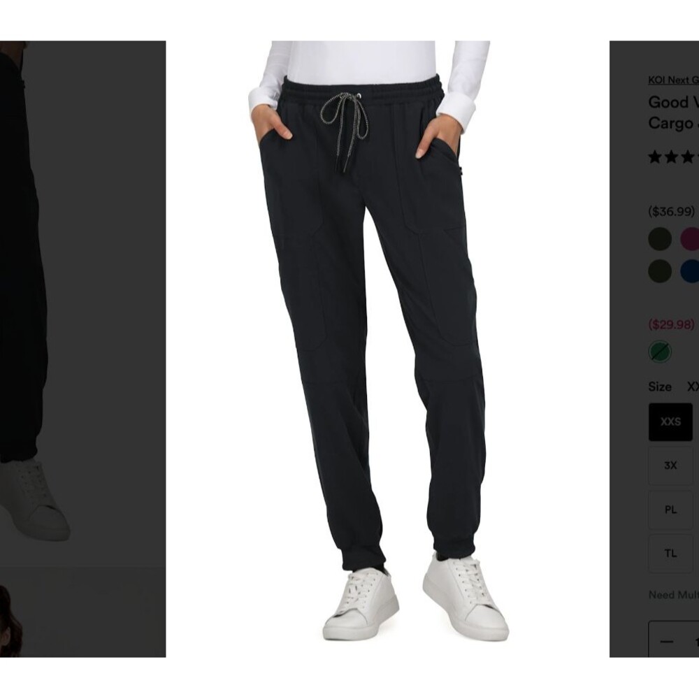 KOI Next Gen Good Vibe 7-Pocket Elastic Waistband Black Cargo Jogger Small